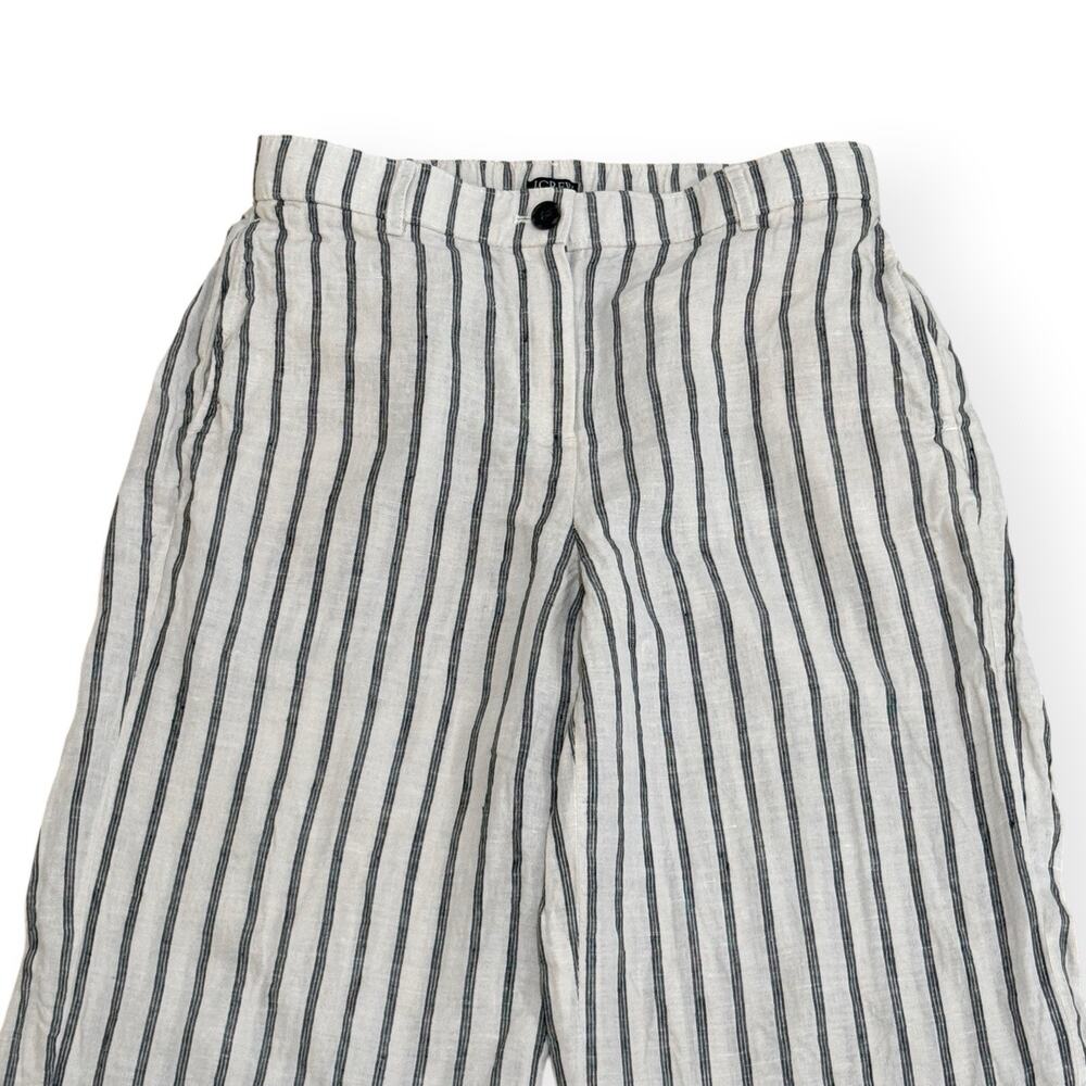 J.Crew Harbor Pant Small 100% Linen Striped Black and Cream Wide Leg Trousers - Picture 4 of 12